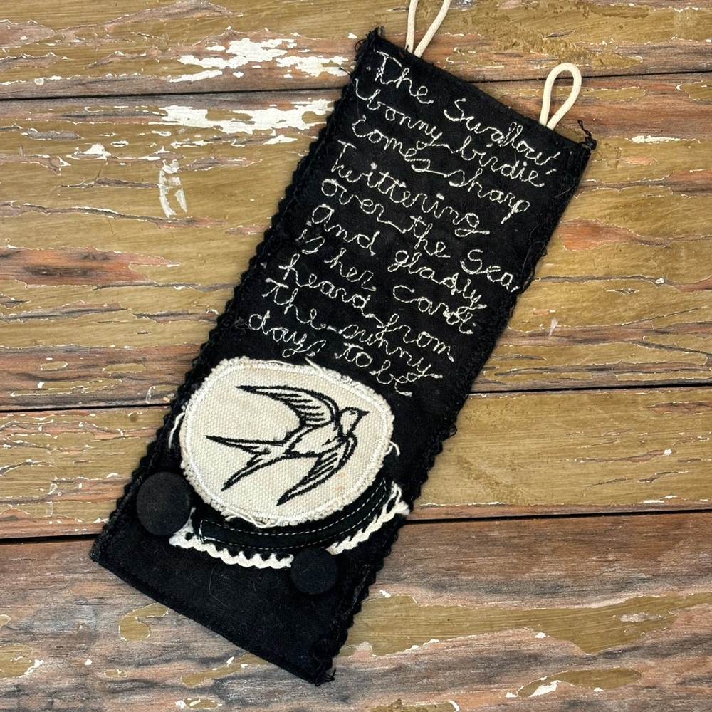 Poetry Cuff Bracelet - Fabric, free-hand embroidery poem